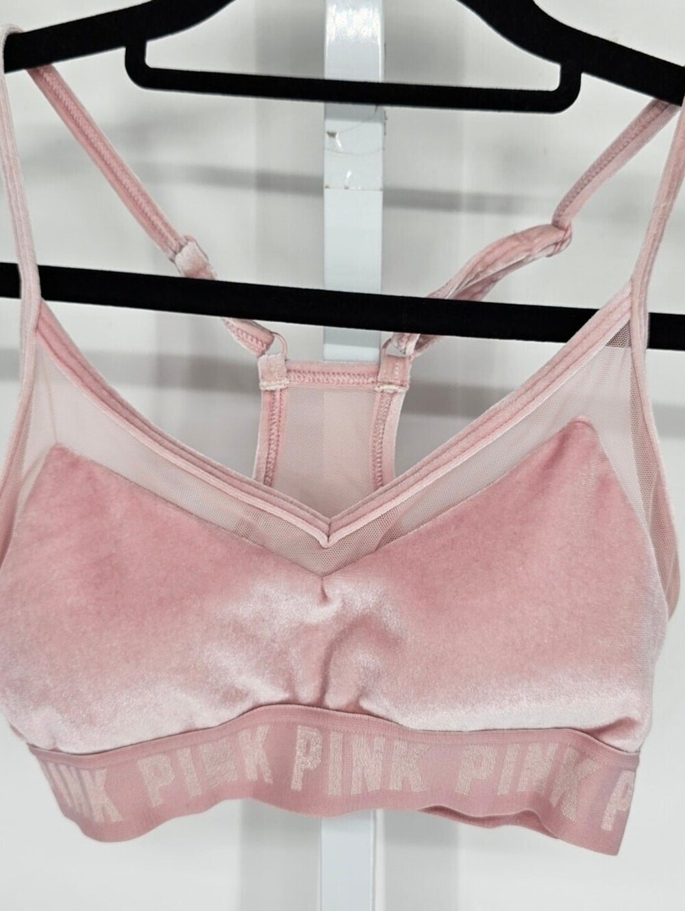 PINK Sport by Victorias Secret Sz XS Low Impact Sports Bra Light Pink Velour